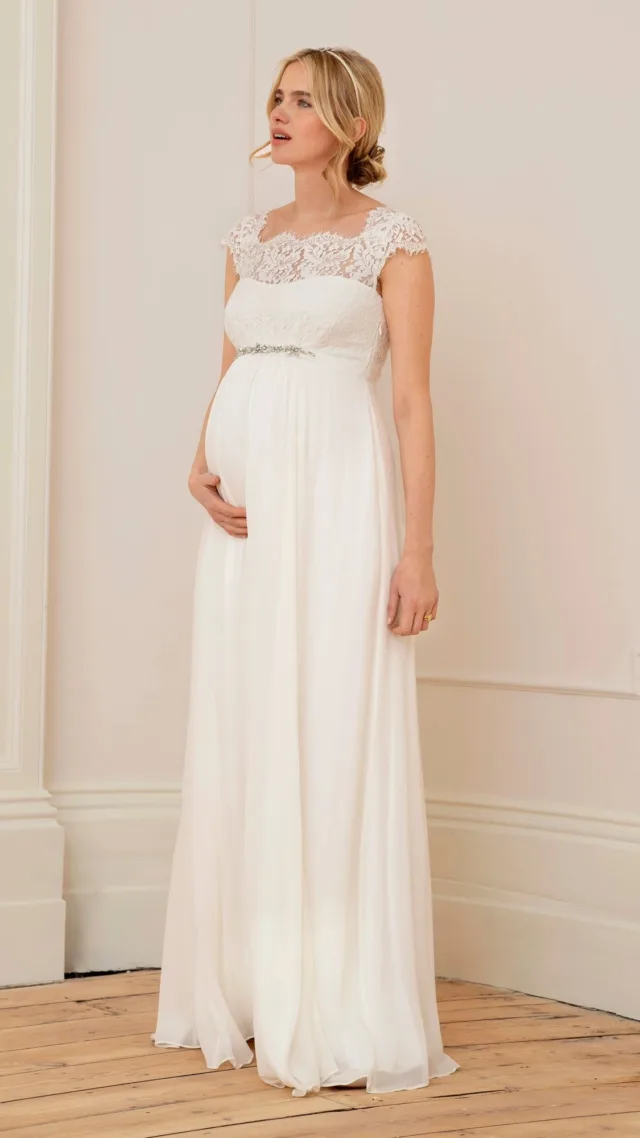 Angelika | Ivory Silk & Eyelash Lace Maternity Wedding Dress