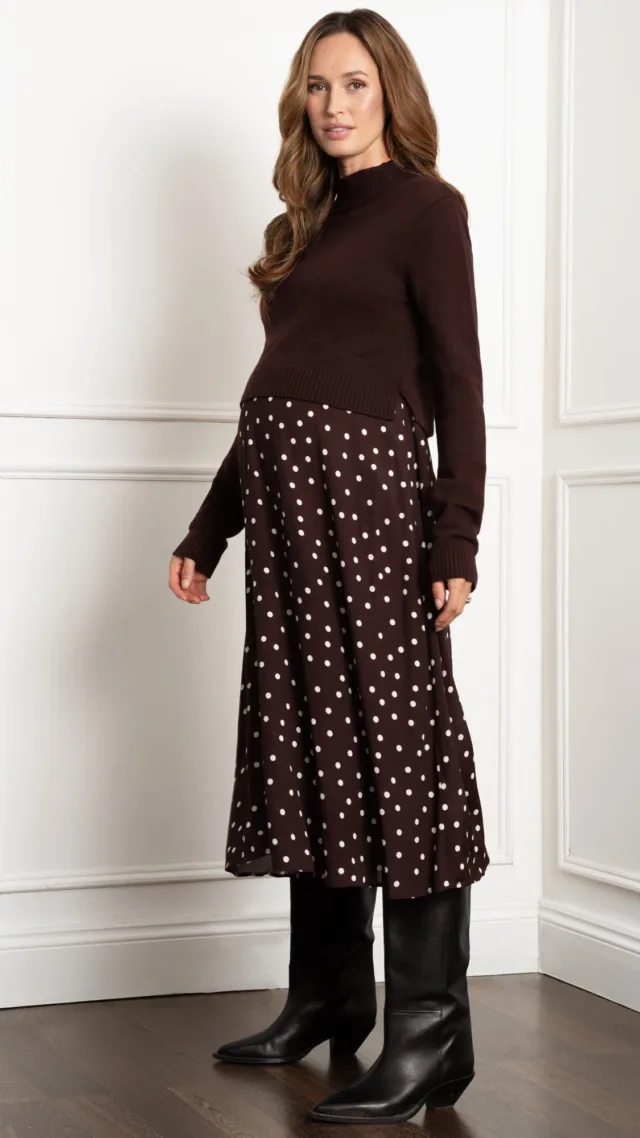 Ayra | Knit Maternity & Nursing Topper With Spot Print Skirt