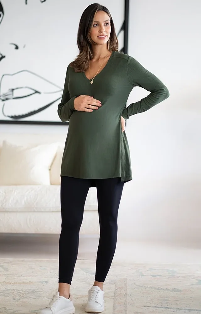 Babbi | Khaki Ribbed Maternity & Nursing Top