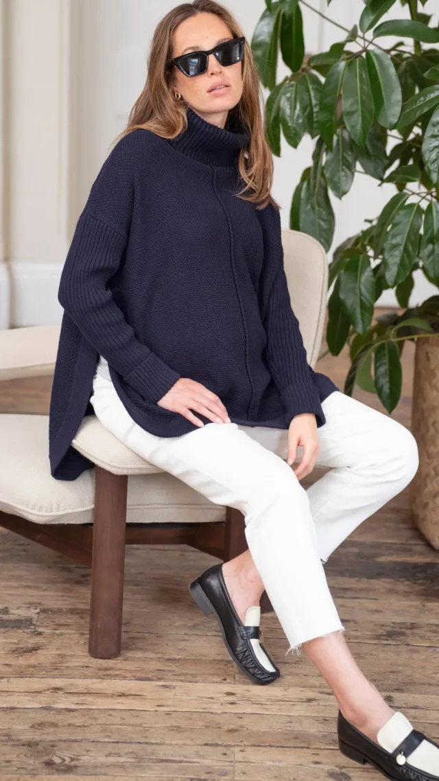 Bennet | Navy Cotton Cape-Style Maternity Sweater