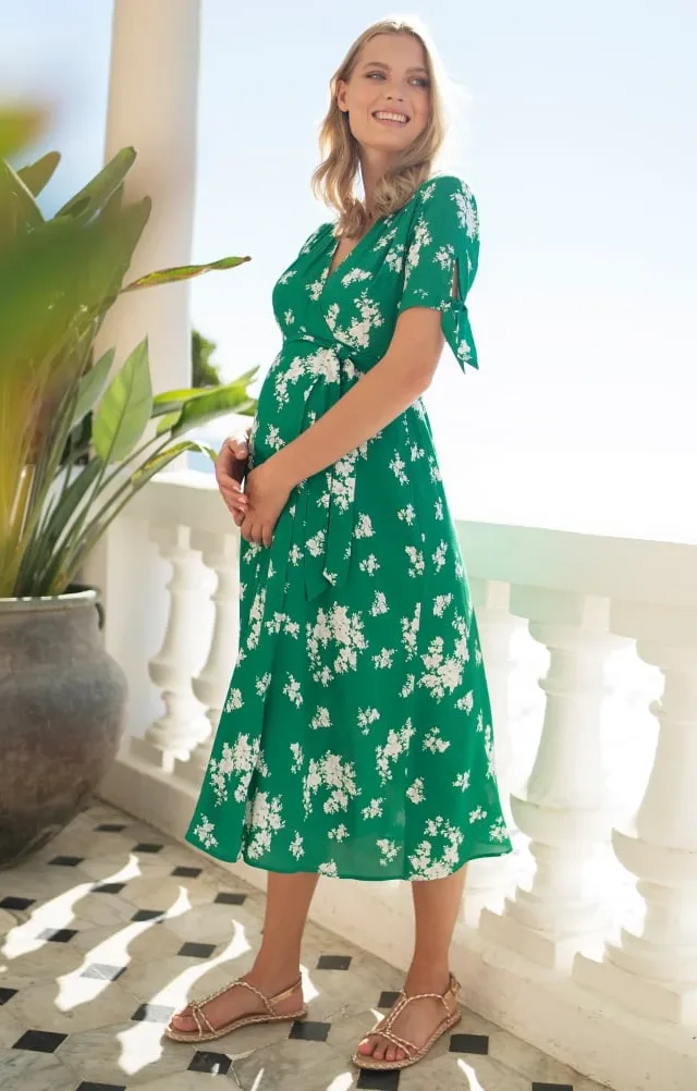 Bessie | Green Midi Wrap Maternity Dress