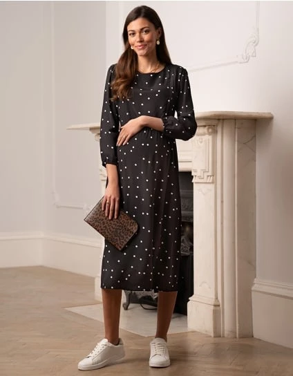 Black Dot Maternity & Nursing Midi Dress