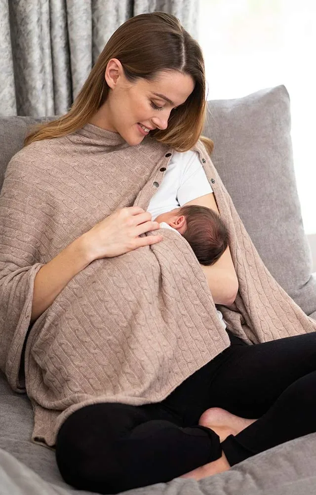 Caleb | Camel Cable Knit Nursing Cover Maternity Shawl