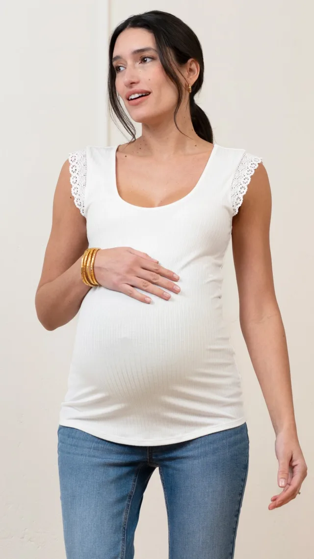 Caspian | Ribbed Scoop Neck Frill Tank Maternity Top