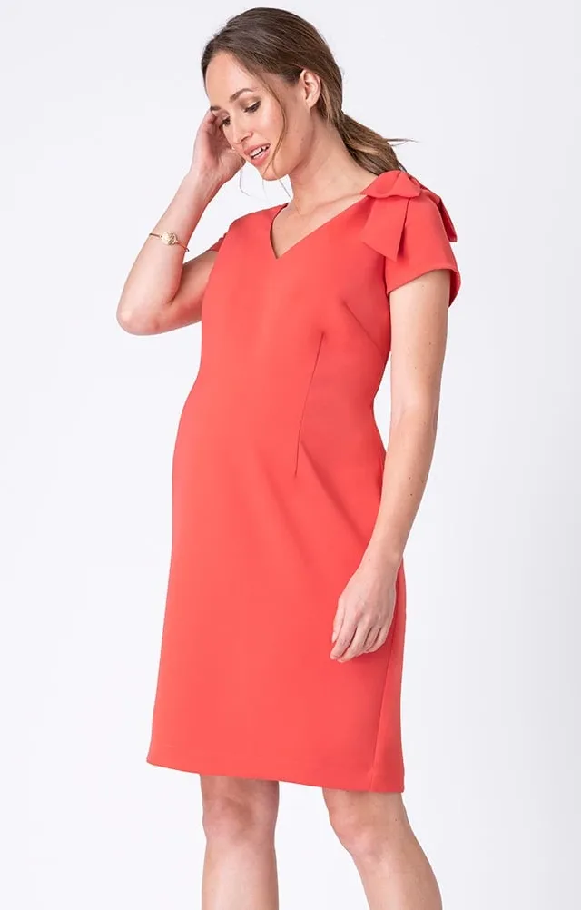 Coral Maternity Shift Dress With Bow Detail