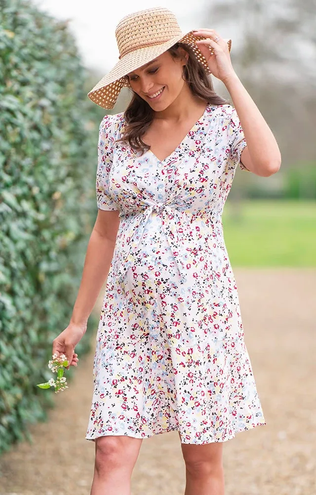 Daffodil | White Floral Front Tie Maternity Dress