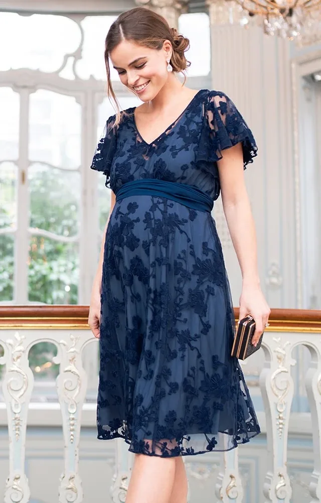 Diane | Navy Blue Floral Lace Maternity To Nursing Occasion Dress