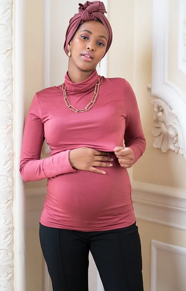 Ember | Rust Bamboo Maternity & Nursing Roll Neck