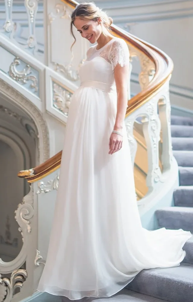 Evette | Ivory Lace & Silk Maternity Gown