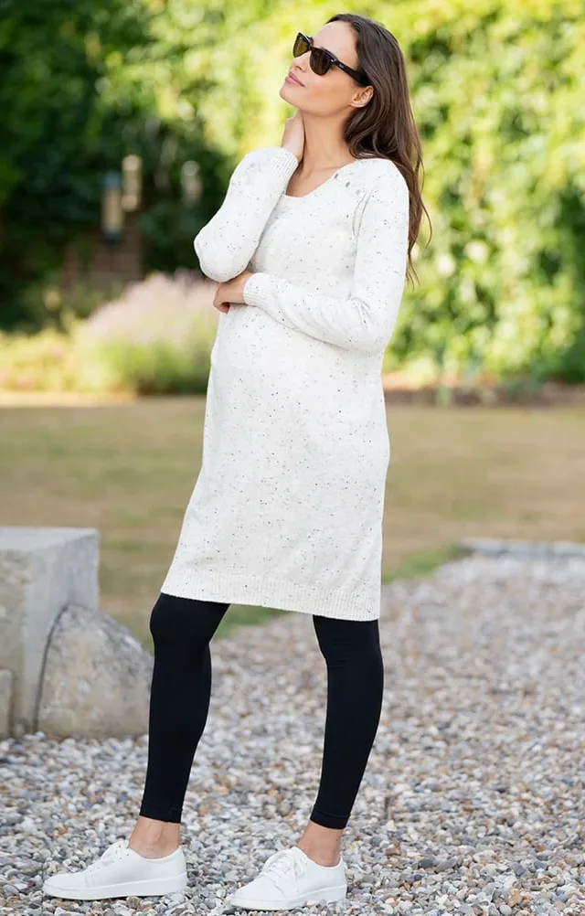 Fonda | Cream Cotton Blend Maternity & Nursing Sweater Dress