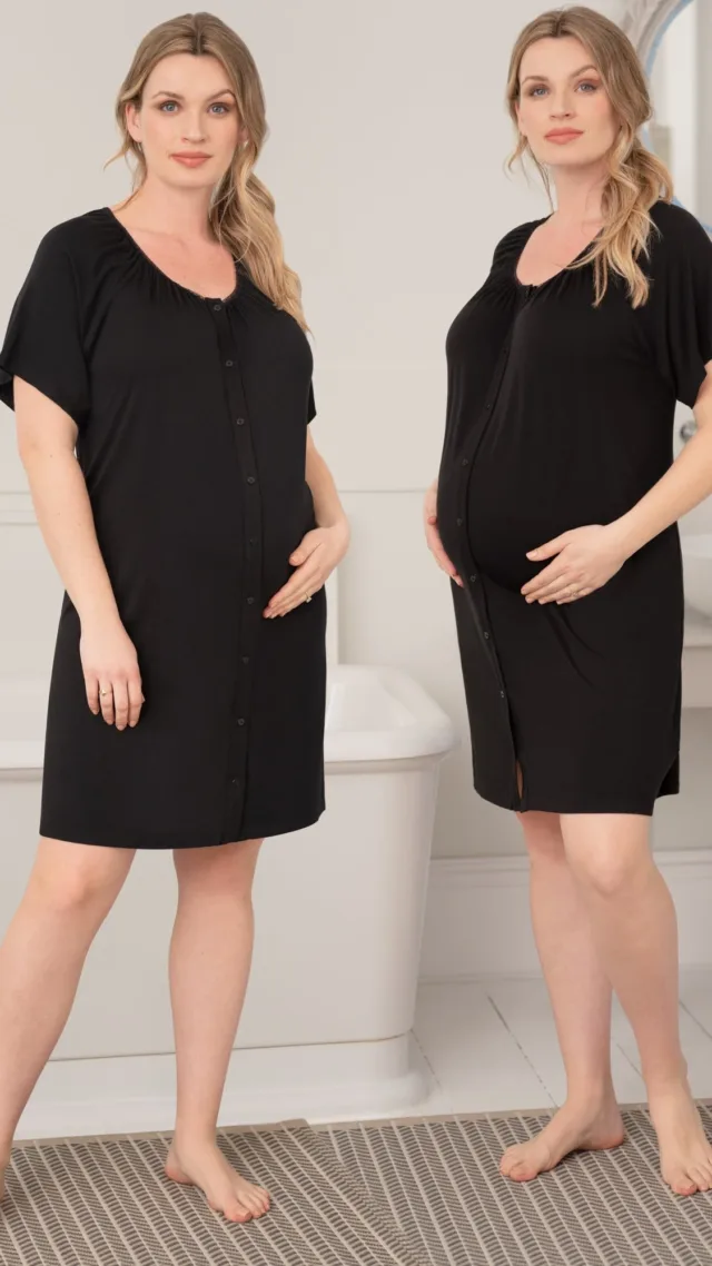 Gemima | Twin Pack Curve Button Down Maternity Nighties - Black