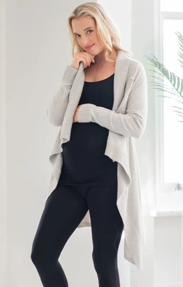 Grey Cotton & Cashmere Waterfall Maternity Cardigan