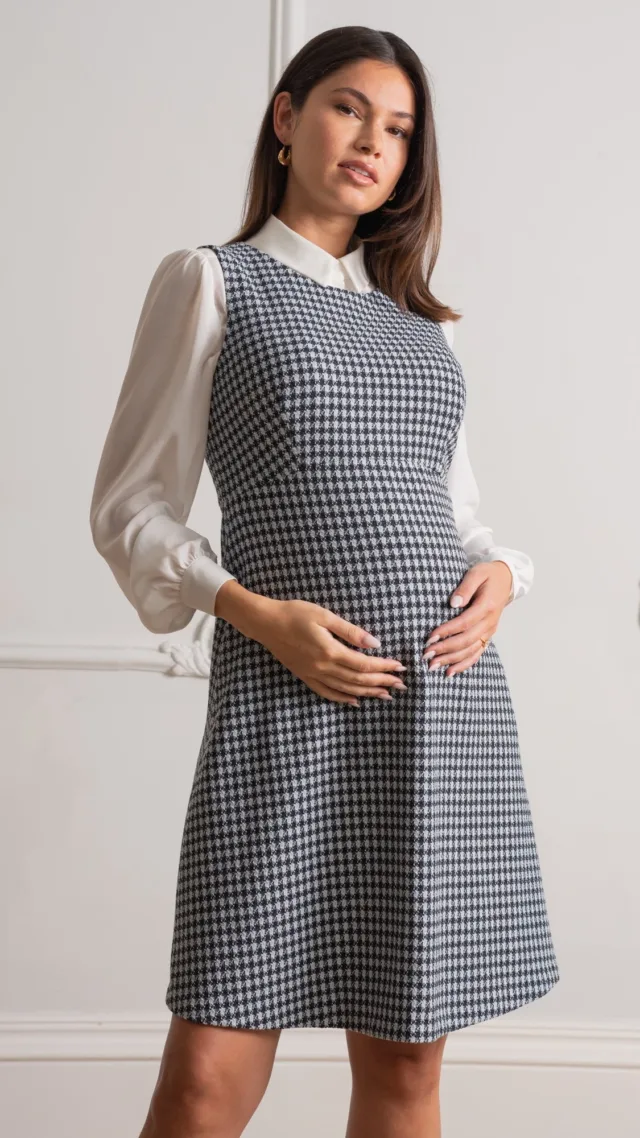 Hyacinth | Stretch Tweed Maternity Pinafore Dress