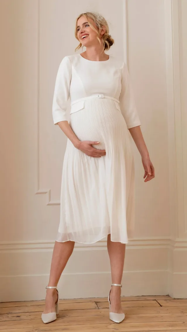 Josephina | Ivory Pleated Maternity Midi Dress