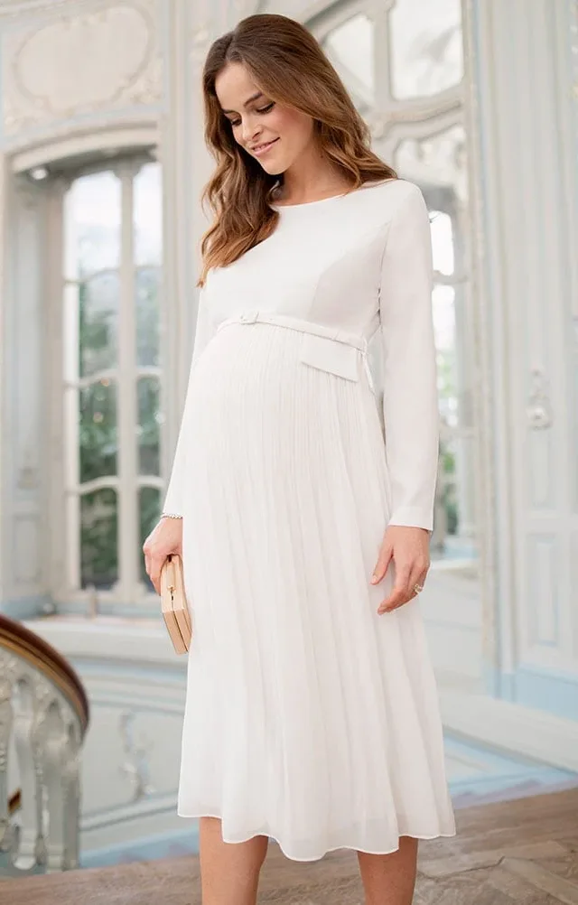 Josephina | Ivory Pleated Midi Maternity Dress