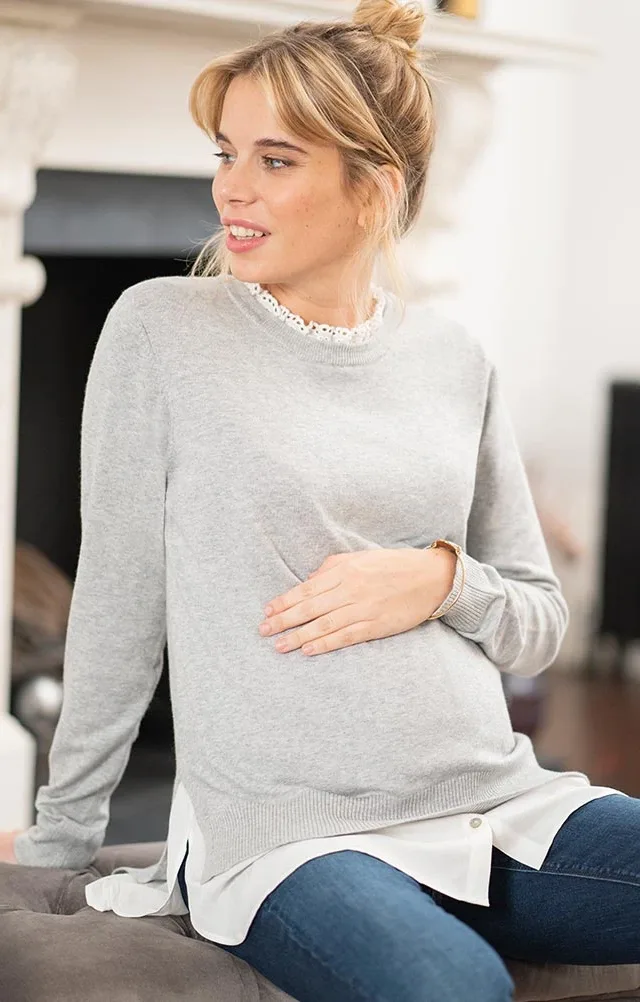 Jupiter | Cotton Blend Maternity & Nursing Sweater With Detachable Collar