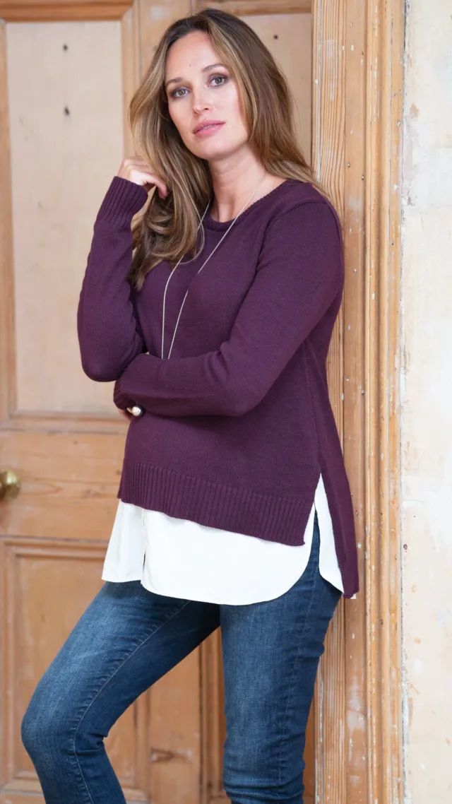 Keisha | Burgundy Mock Shirt Maternity & Nursing Sweater