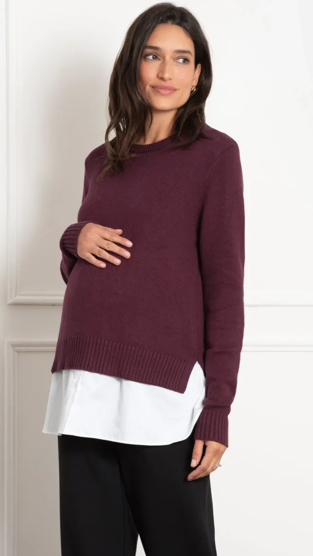 Kelah | Knit Sweater With Woven Maternity & Nursing Shirt