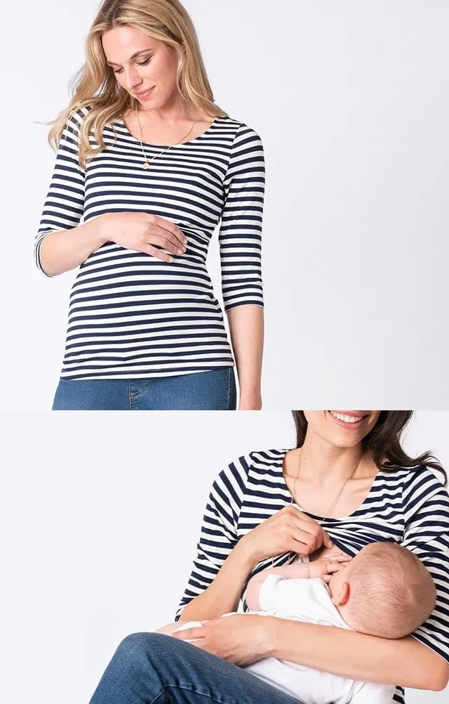 Laina | ¾ Sleeve Striped Maternity & Nursing Top