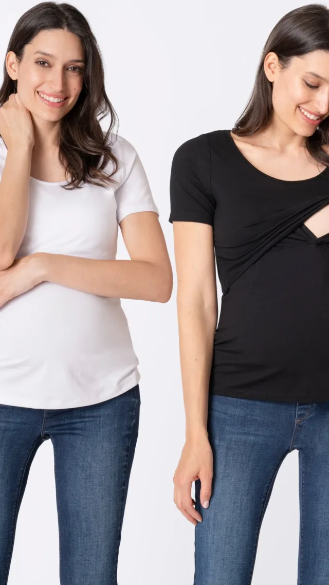 Laina | Twin Pack Maternity & Nursing T-Shirts – Black & White