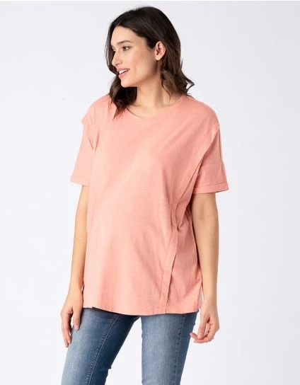 Light Pink Oversized Boxy Fit Maternity To Nursing T-Shirt