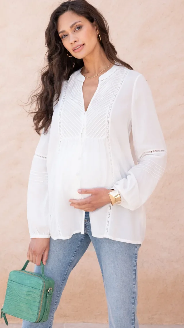 Lisabet | Pintuck Button-Down Maternity-To-Nursing Shirt