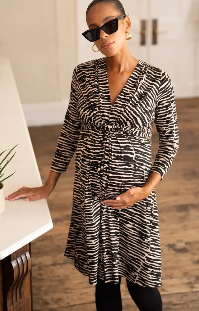 Lorna | Animal Print Knot Front Jersey Maternity Dress