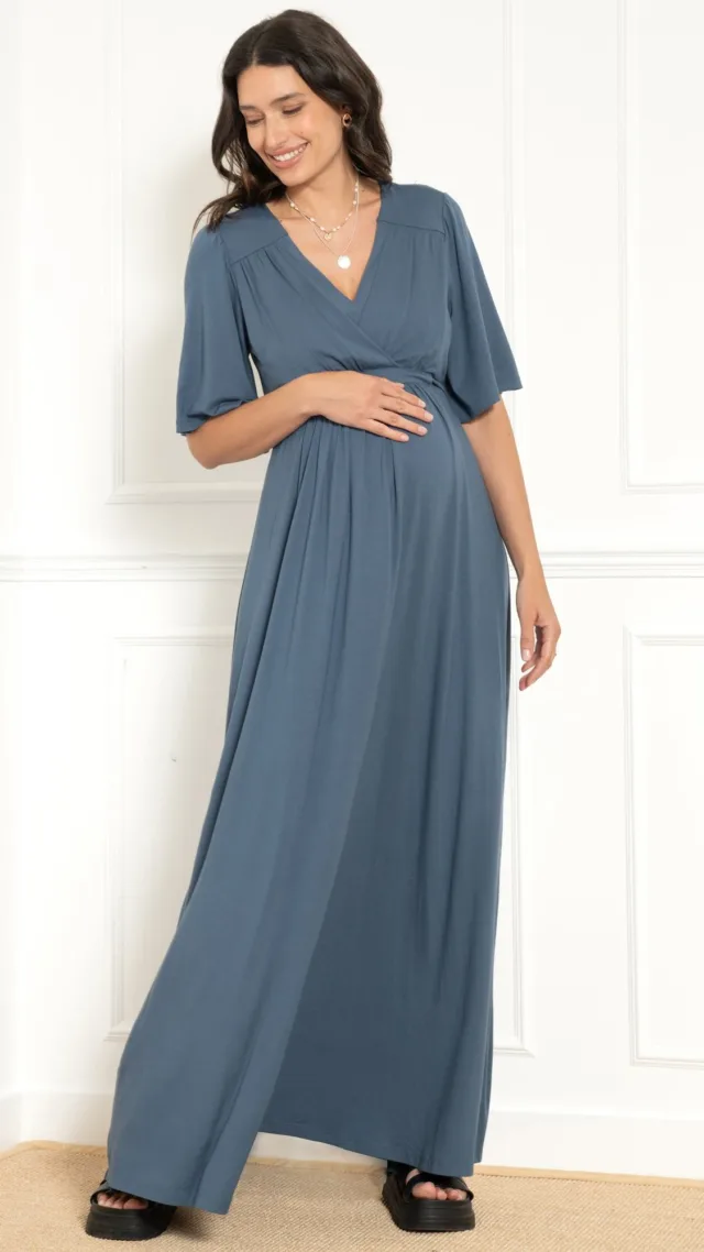 Ludwina | Flounce Sleeve Maternity-To-Nursing Maxi Dress