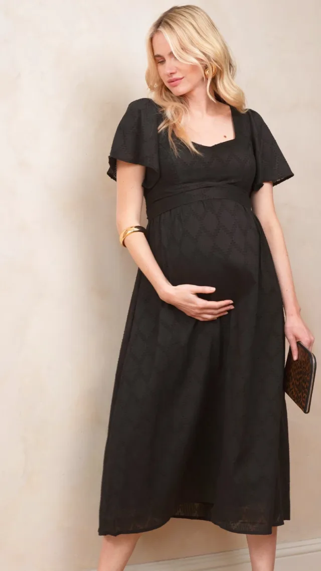 Maia | Black Cotton Broderie Maternity & Nursing Dress