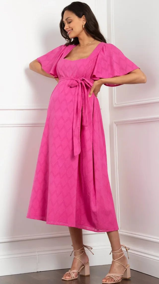 Maia | Fuchsia Pink Cotton Broderie Maternity & Nursing Dress