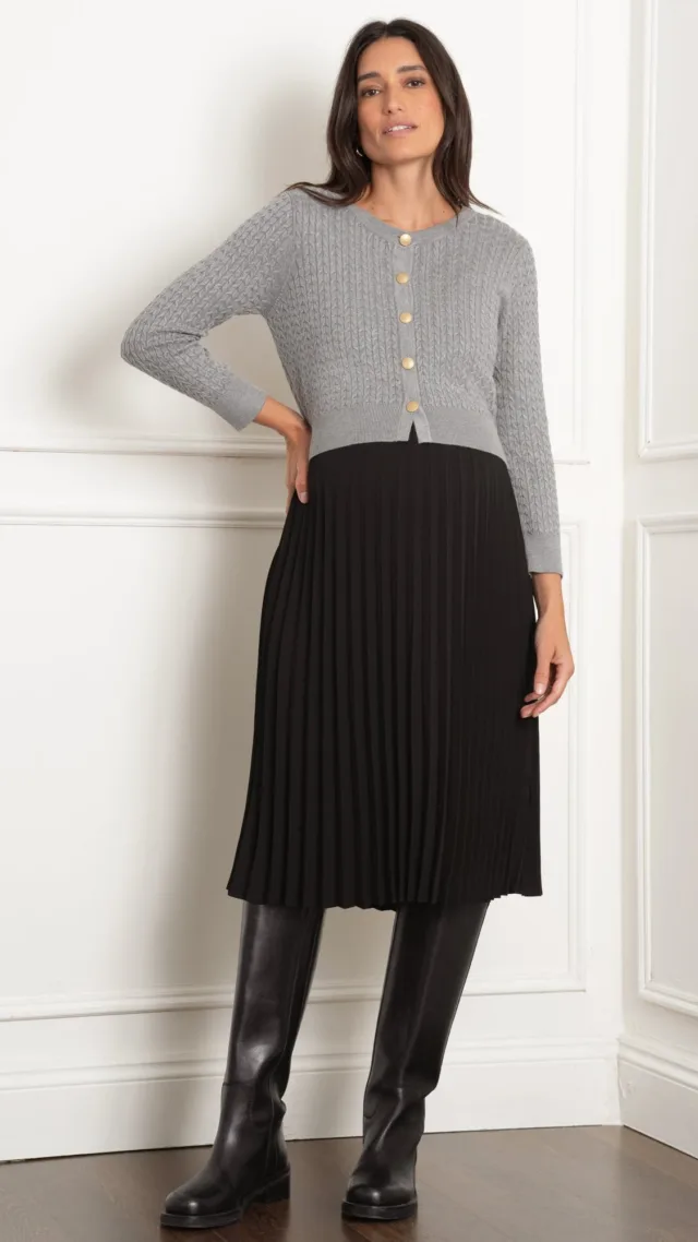 Maureen | Knit Maternity & Nursing Cardigan With Pleat Skirt