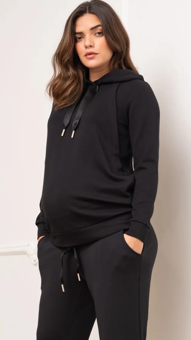 Perdita | Modal Blend Black Maternity & Nursing Hoodie