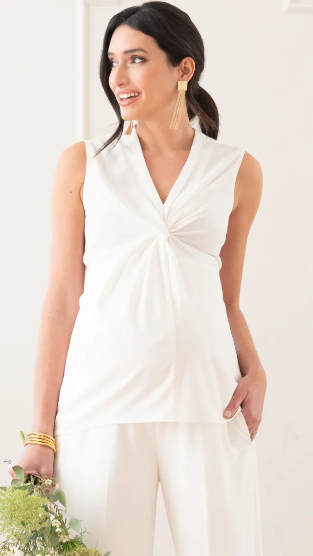 Rhylee | Woven Crepe Sleeveless Twist Front Top