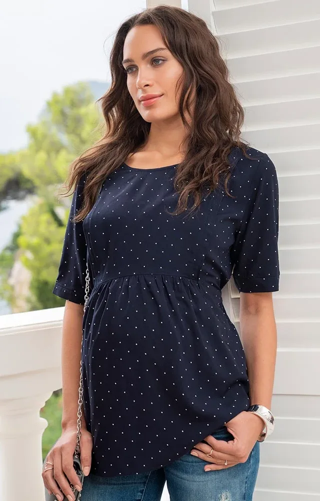 Salema | Navy Blue Dot Maternity & Nursing Top