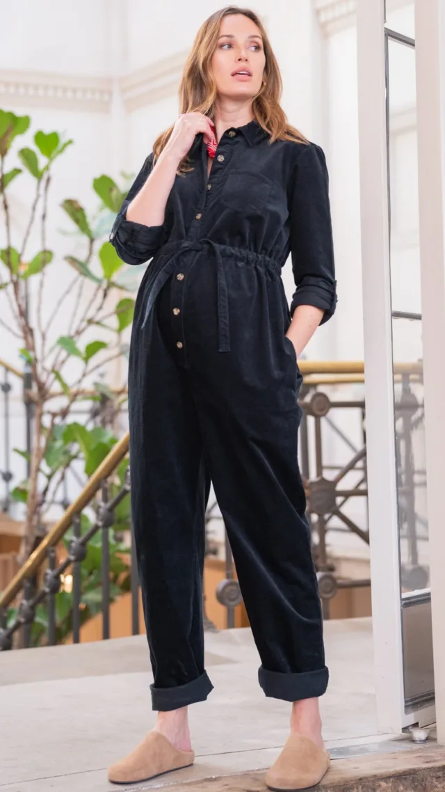 Saylor | Cotton Corduroy Black Maternity Jumpsuit