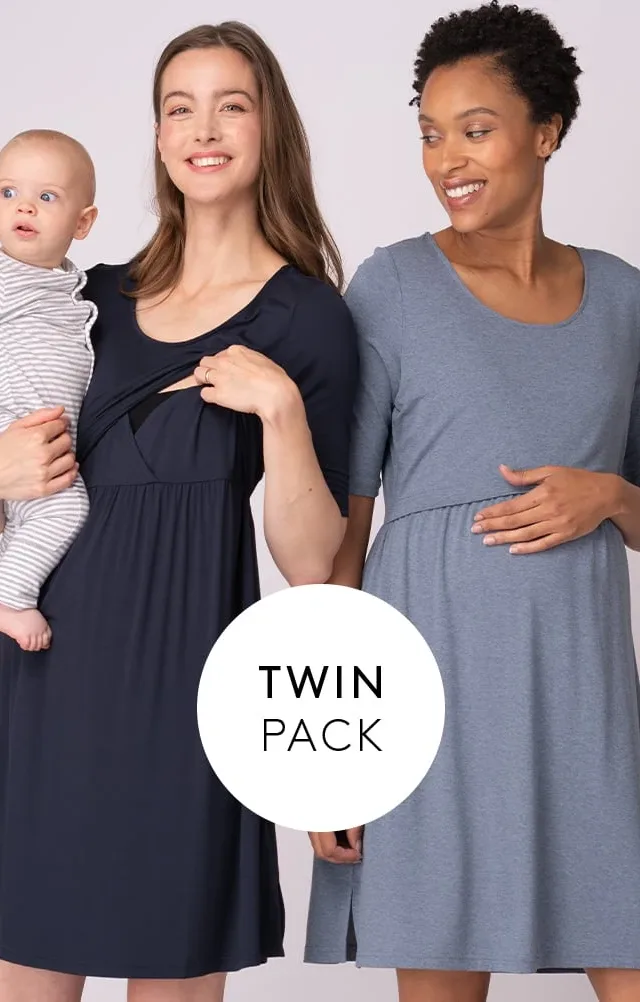 Sia | Stretch Jersey Maternity & Nursing Nighties – Twin Pack