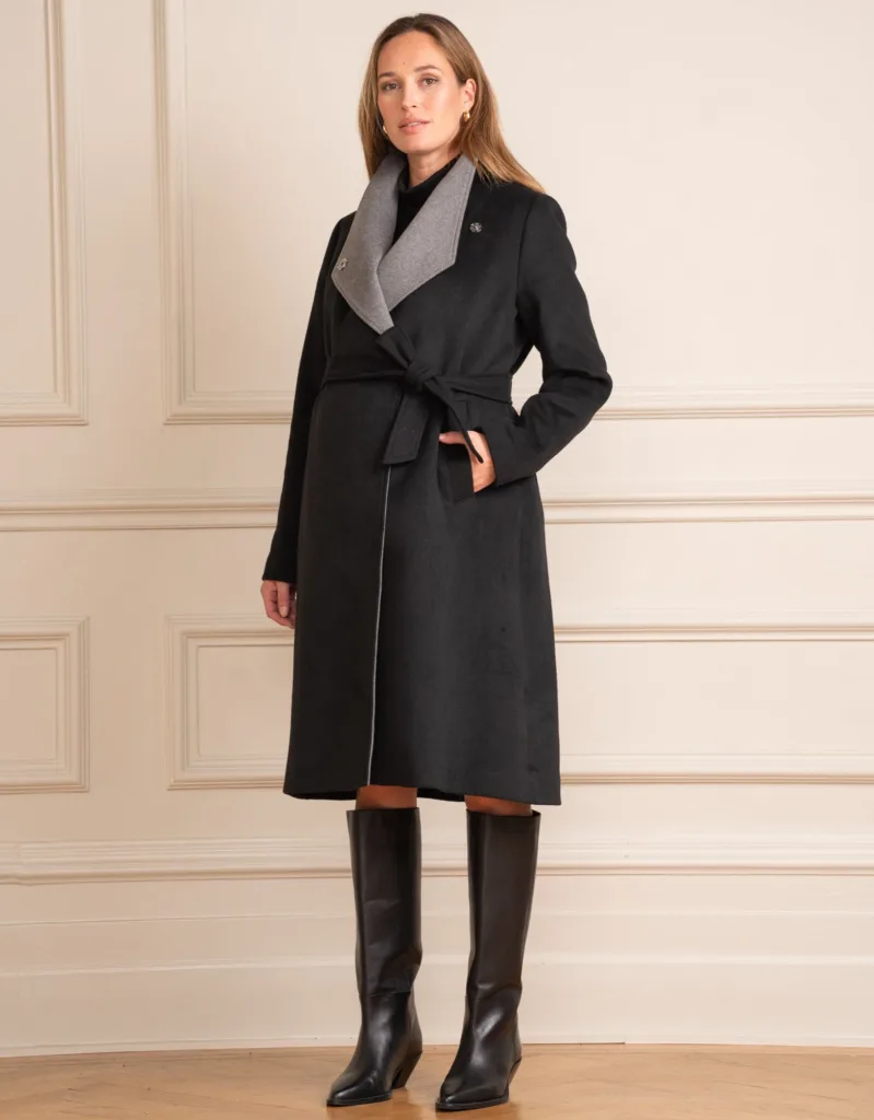 Sierra | Wool Blend Black Wrap Maternity Coat