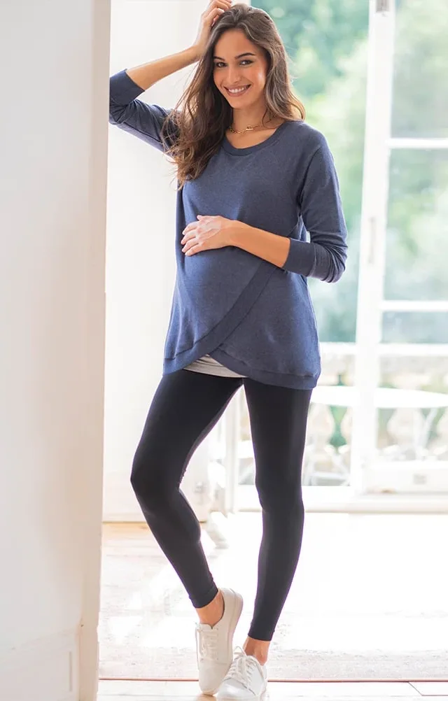 Sybil | Blue Cotton Blend Maternity & Nursing Sweatshirt