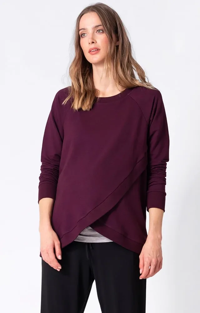 Sybil | Burgundy Cotton Blend Maternity & Nursing Sweatshirt