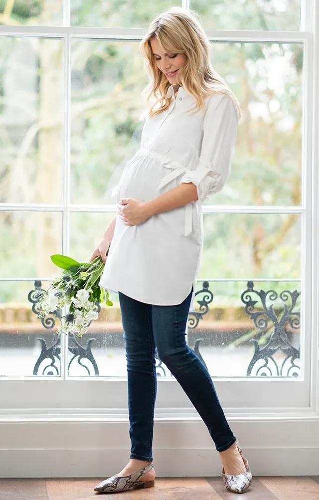 Talulah | White Cotton Empire Maternity Shirt