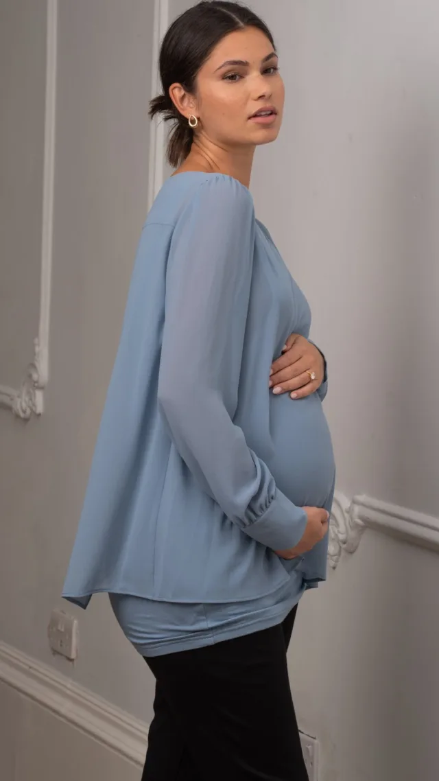 Tulip | Slate Blue Layered Maternity & Nursing Top