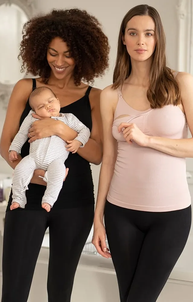 Twin Pack Bamboo Maternity & Nursing Vests - Black & Blush