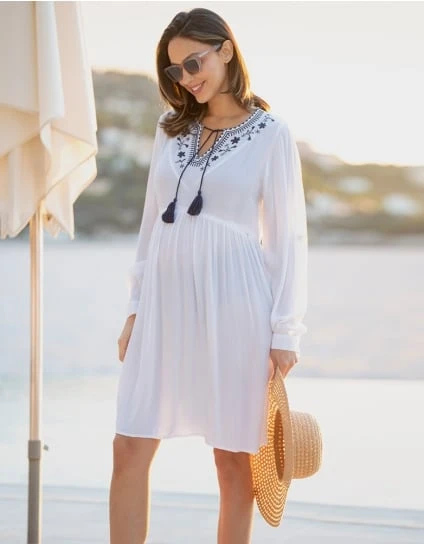 Valencia | Boho Long Sleeve Maternity Embroidered Kaftan