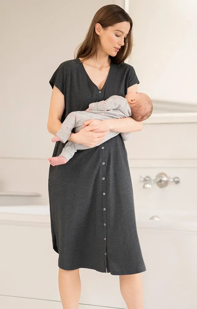 Weston | Maternity Hospital Bag Midi Labor Gown In Organic Cotton