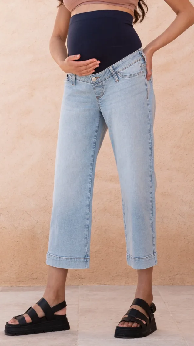 Wolfe | Organic Cropped Straight Wide Leg Maternity Jeans