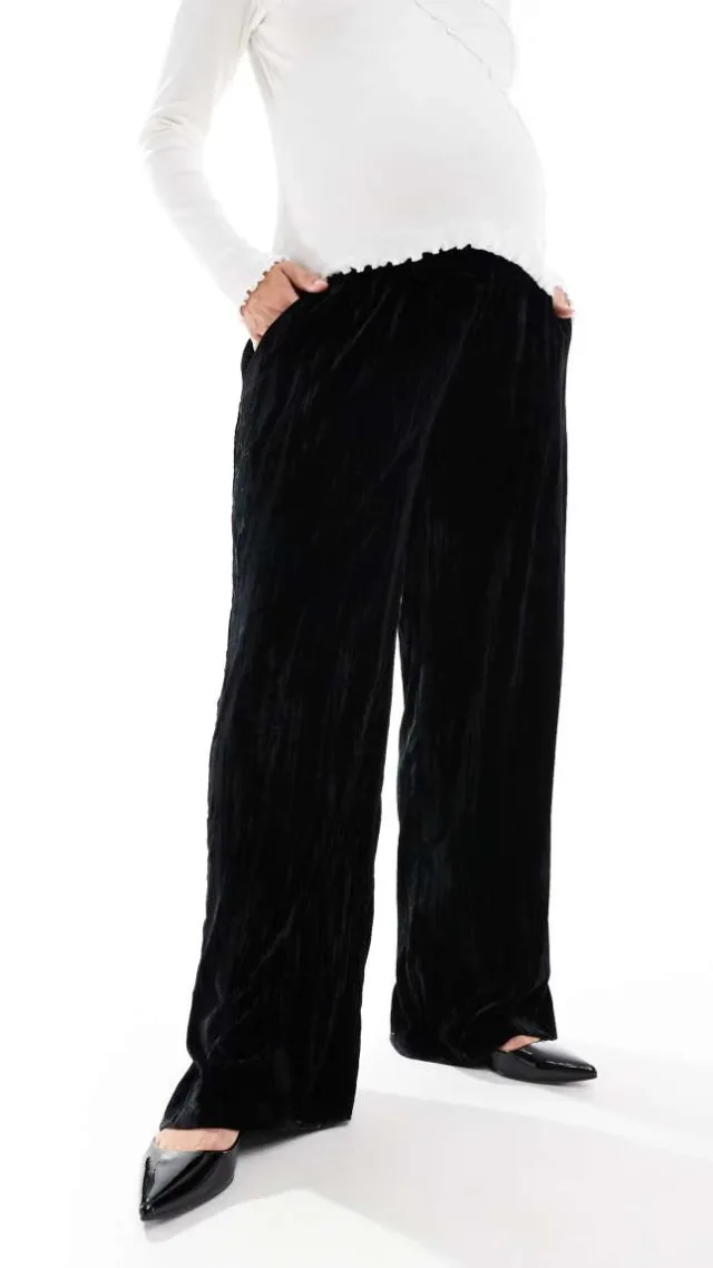 Asos Design Maternity Crinkle Velvet Pull On Pants In Black