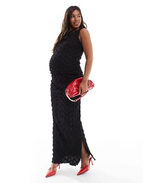 Mamalicious Maternity 3D Textured Sleeveless Top And Maxi Skirt Set In Black