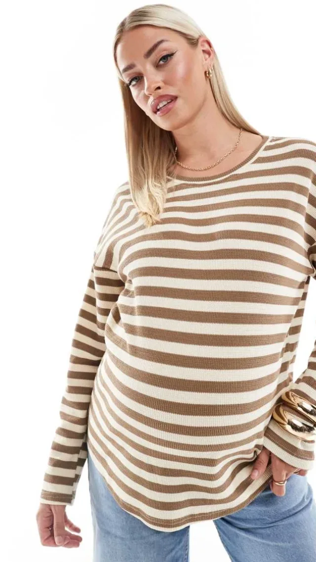 Mamalicious Maternity Long Sleeve Breton Stripe T-Shirt In White And Yellow