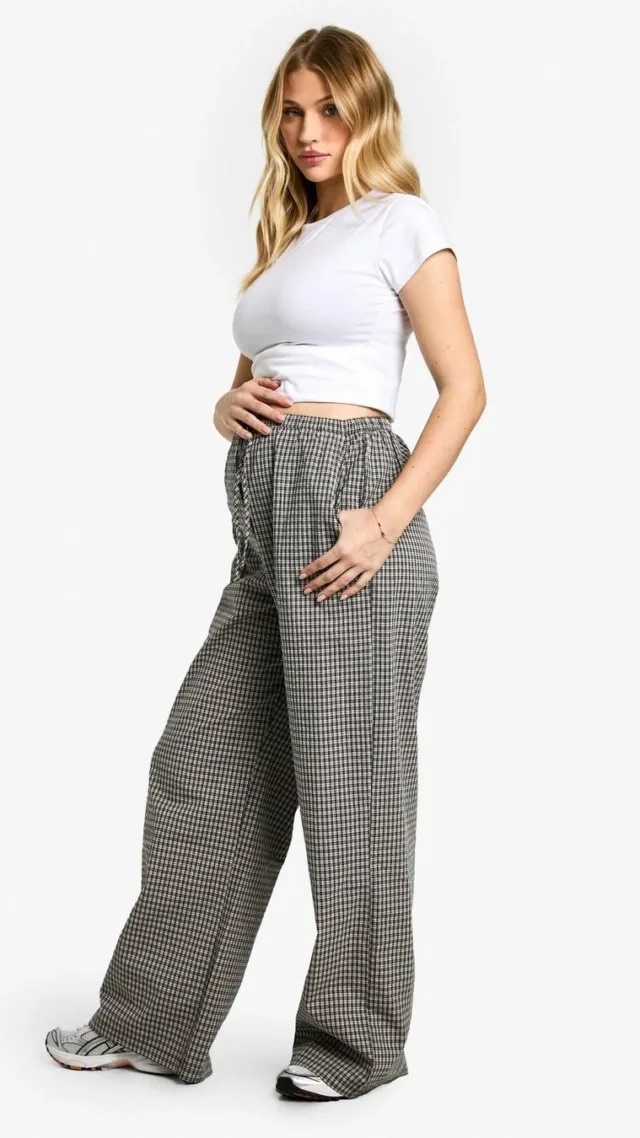 Black Maternity Check Drawstring Trousers