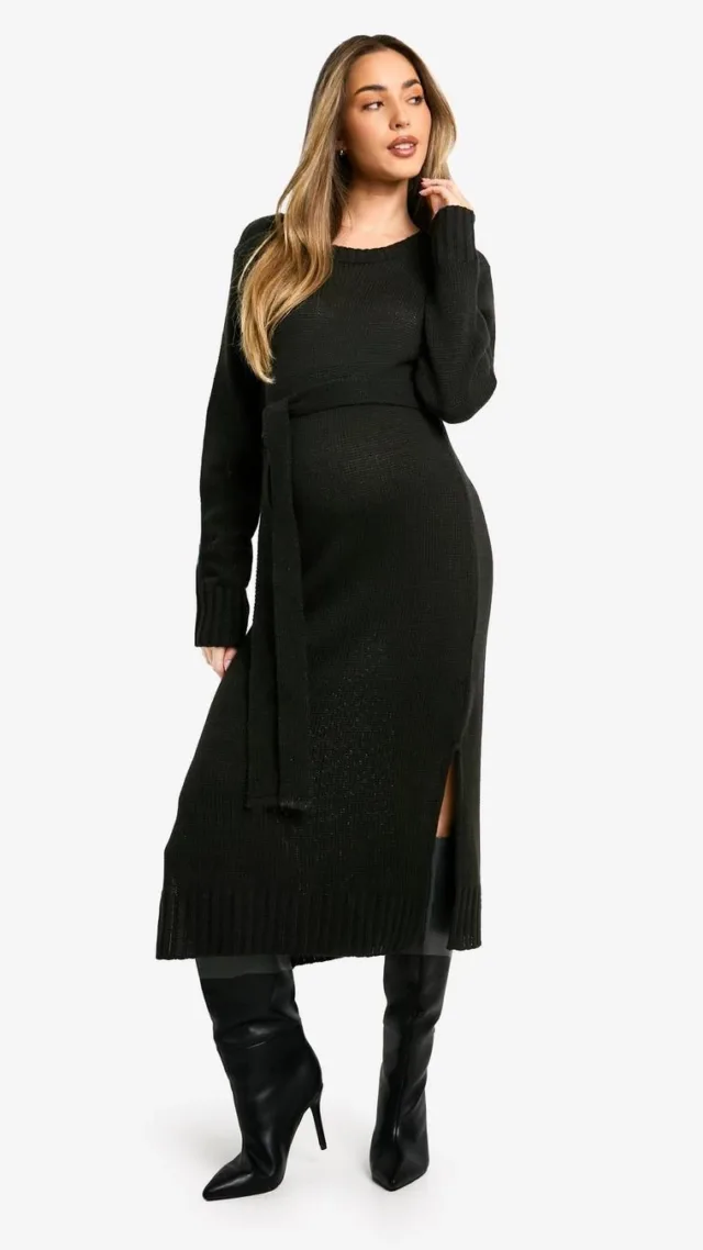 Black Maternity Crew Neck Jumper Midi Dress